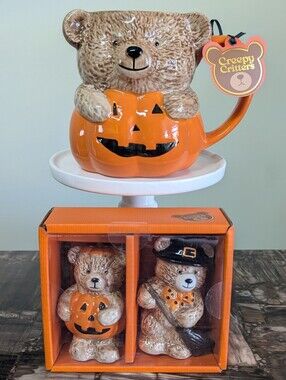 Creepy Critters Witchy Pumpkin Sculpted Bear Mug + Shakers Bundle 🐻🎃